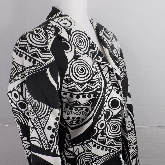 Harve Benard Holztman Petit Black & White Designs Open Cropped Jacket Blazer 10P - Picture 3 of 16